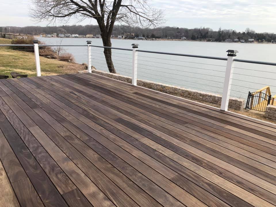 Lakefront deck with cable railing