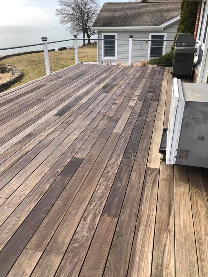 Hardwood deck overlooking the water